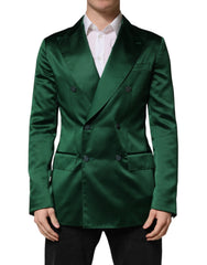 Green Satin Double Breasted Jacket Blazer