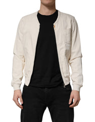 Off White Cotton Full Zip Denim Men Blouson Jacket