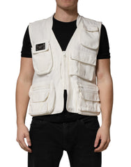 White Cotton Cargo Men Vest Coat Jacket