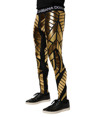 Black Gold Geometric Logo Men Leggings Pants