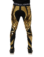 Black Gold Geometric Logo Men Leggings Pants