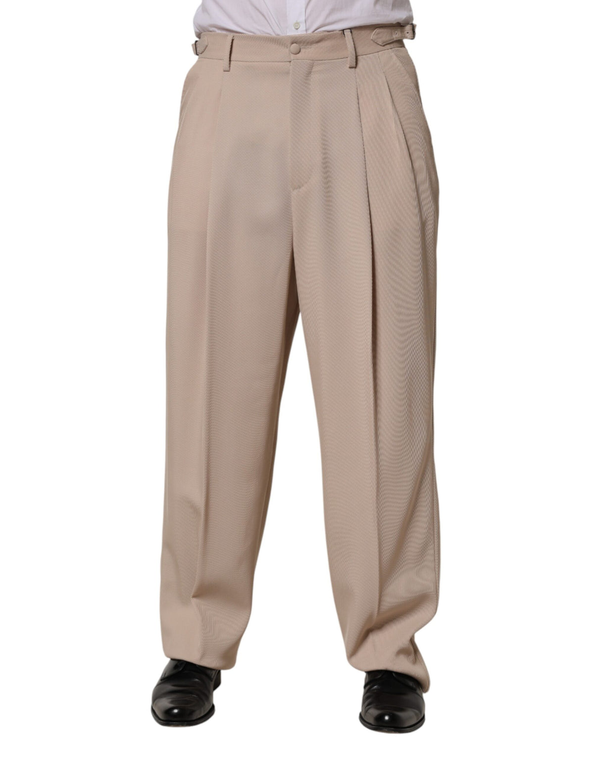 Beige Stretch Straight Men Dress Trouser Pants