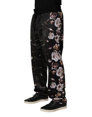 Black Floral Straight-Leg Chino Trouser Pants