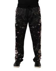 Black Floral Straight-Leg Chino Trouser Pants