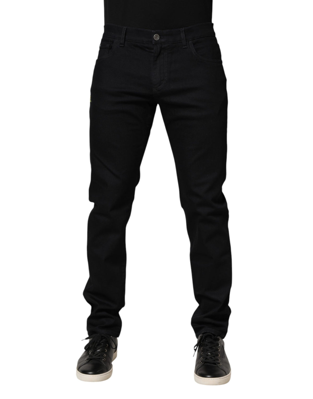 Black Floral Cotton Skinny Men Denim Jeans