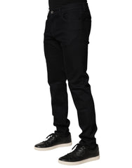 Black Floral Cotton Skinny Men Denim Jeans