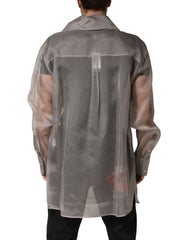 Gray Sheer Silk Button Front Men Dress Shirt