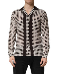 White Black Polka Dot Silk Men Casual Shirt