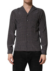 Black Patterned Silk Men Button Down Shirt