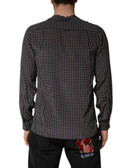 Black Patterned Silk Men Button Down Shirt
