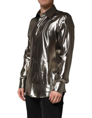 Silver Silk GOLD Collared Dress Formal Shirt