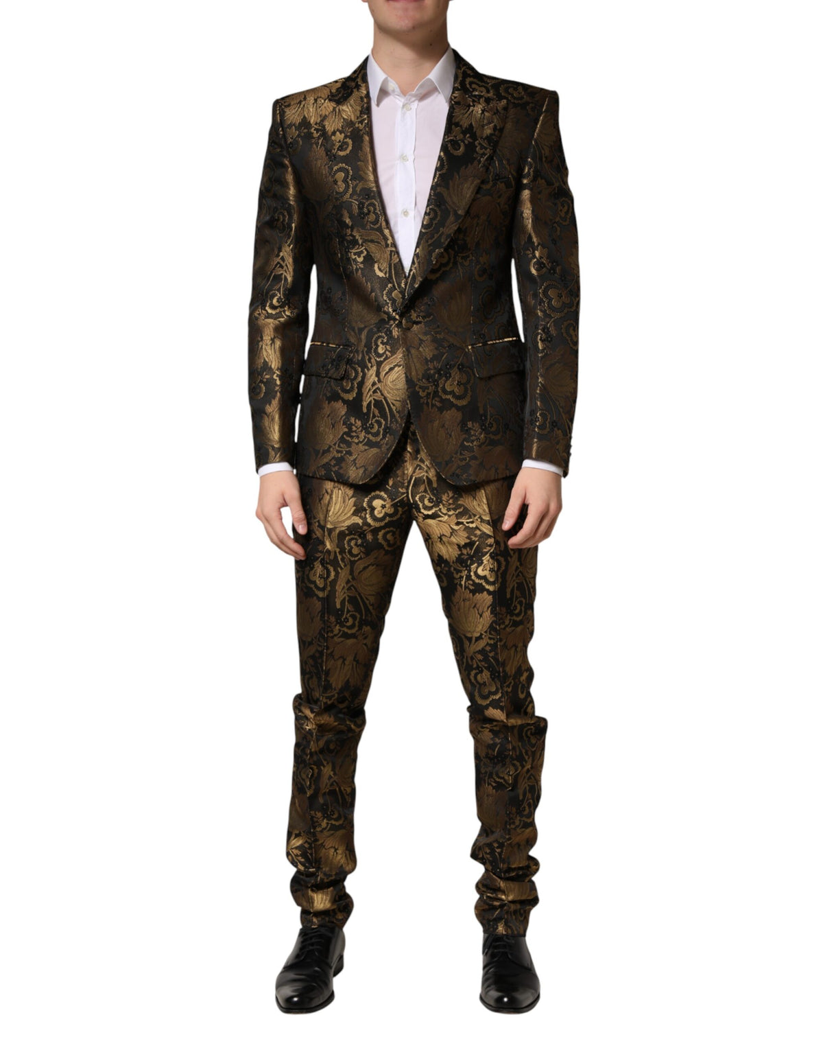 Black Gold Jacquard Single Breasted 2PC Suit