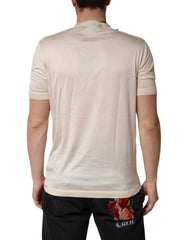 Off White Silk Logo Patch Men Henley T-shirt