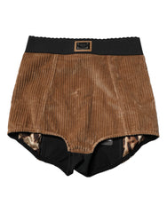 Brown Cotton High Waisted Hot Pants Shorts