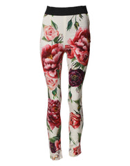 White Floral Leggings Stretch Waist Pants