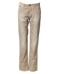 Beige Mid Waist Straight Women Casual Chino Trouser Pants