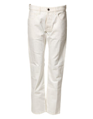 White Cotton Straight Denim Mid Waist Trouser Jeans
