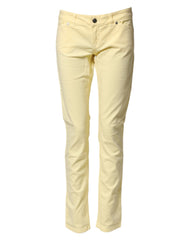 Yellow Cotton Low Waist Slim Fit Skinny Denim Casual Jeans