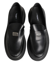 Black Leather DG Plaque Loafers Dress Shoes