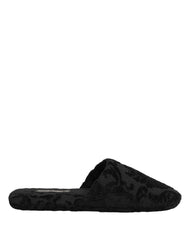 Black Logo Embroidered Slippers Flats Shoes