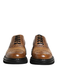 Brown Lace Up Leather Brogue Derby Men Shoes