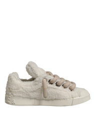 White Faux Shearling Low Top Sneakers  Shoes