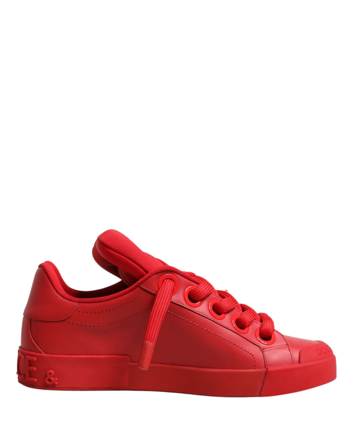 Red Leather Lace Up Low Top Sneakers Shoes
