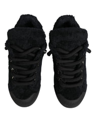 Black Faux Shearling Low Top Sneakers Shoes