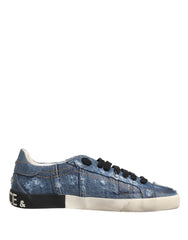 Blue Distressed Denim Low Top Sneakers Shoes