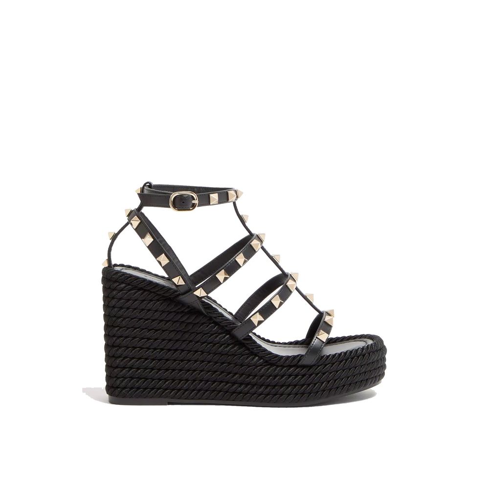 Black Calfskin Wedge Sandals