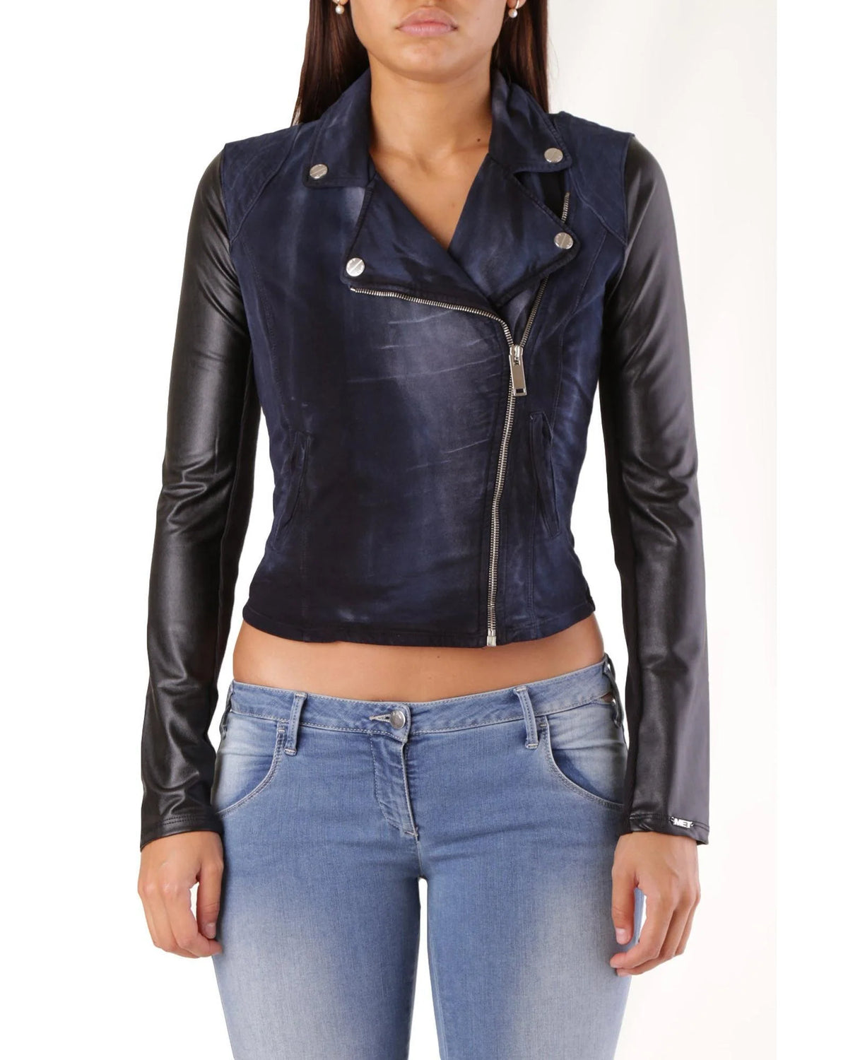 Blue Cotton Biker Jacket