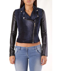 Blue Cotton Biker Jacket