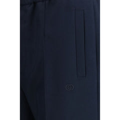Blue Polyester Casual Pants