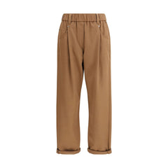 Brown Cotton Casual Pants