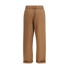 Brown Cotton Casual Pants