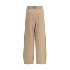 Beige Fleece Wool Casual Pants