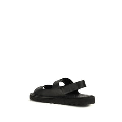 Black Calf Leather Bos Taurus Flat Sandals