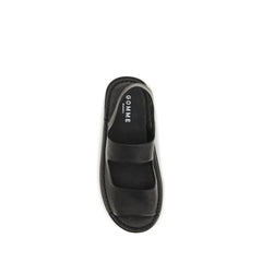 Black Calf Leather Bos Taurus Flat Sandals
