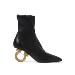 Black Lamb Leather Ankle Boots