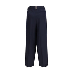Blue Polyester Casual Pants