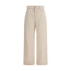 Beige Cotton Casual Pants