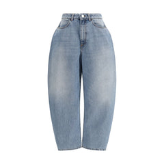 Blue Cotton Straight-Leg Jeans