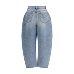 Blue Cotton Straight-Leg Jeans
