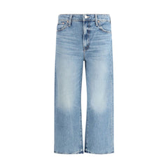 Blue Cotton Cropped Jeans