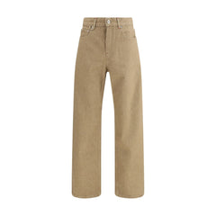 Beige Cotton Straight-Leg Jeans