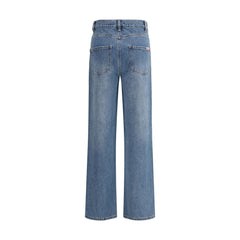 Blue Cotton Straight-Leg Jeans