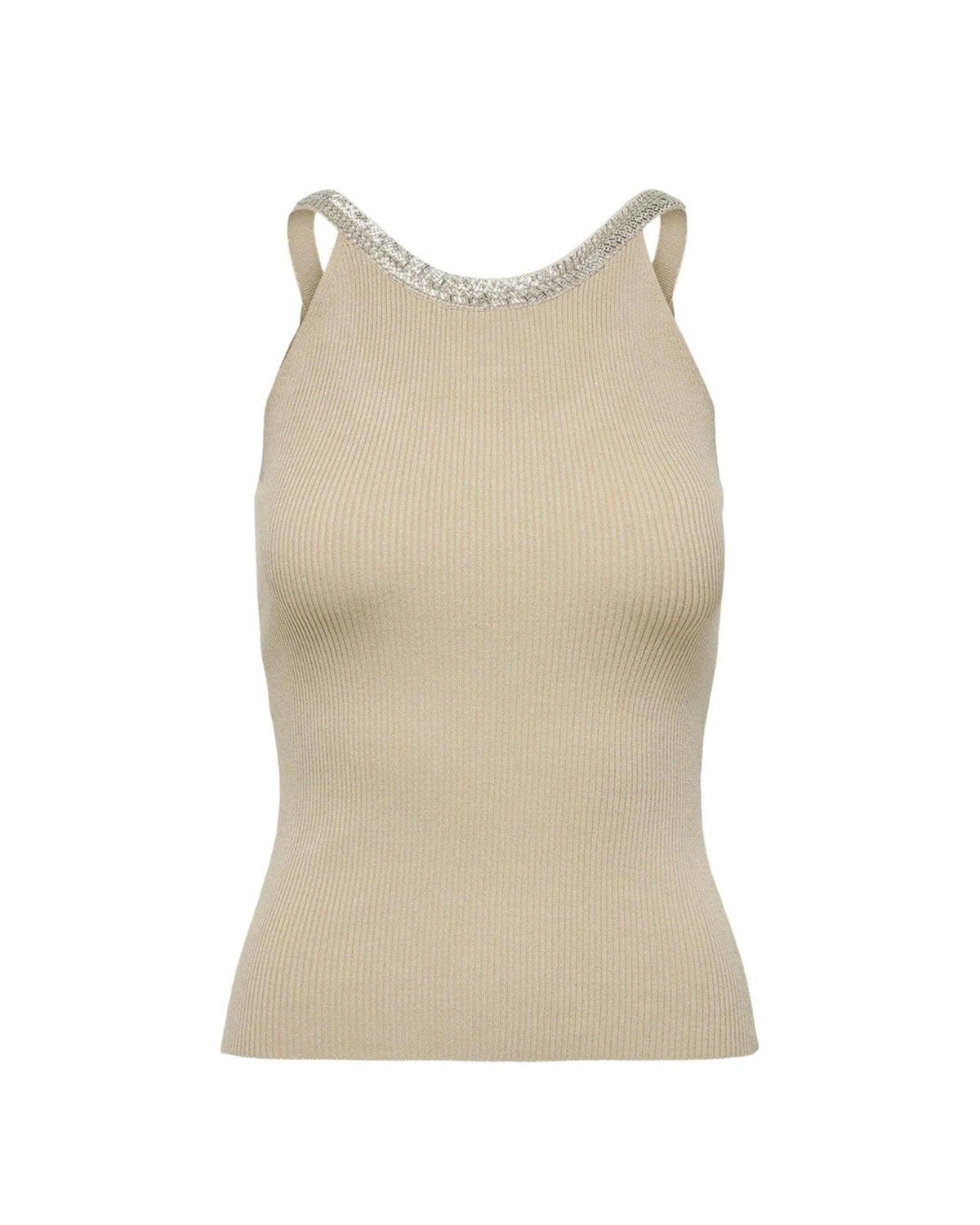 Beige Nylon  Elastane Tank Tops
