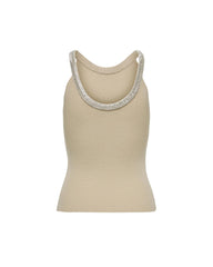 Beige Nylon  Elastane Tank Tops