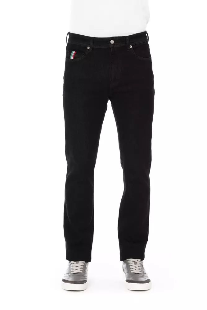 Black Cotton Straight-Leg Jeans