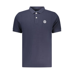 Blue Cotton Men Polo Shirt